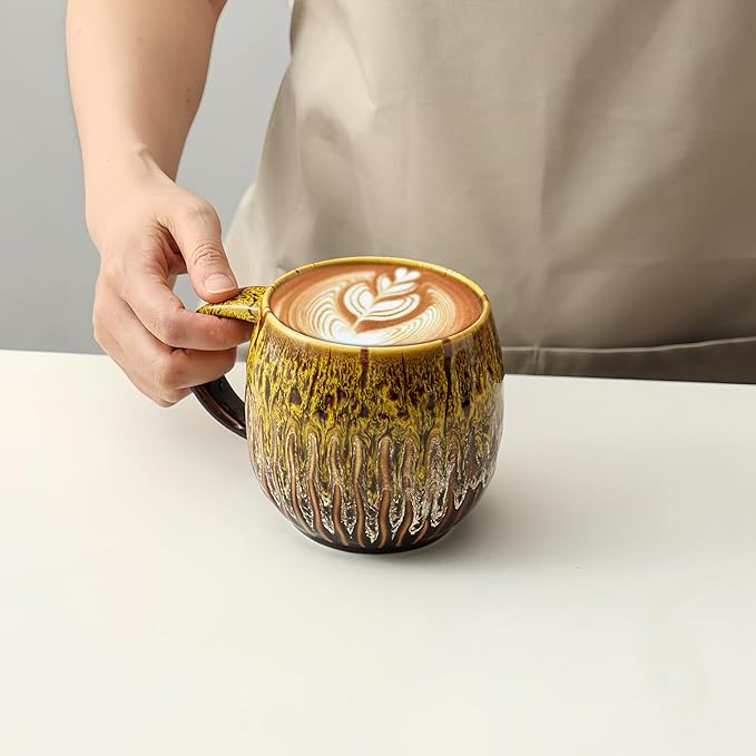 20oz Large Coffee Mug - Unique Handcrafted Look Ceramic Cup, Large Tea Mug, Microwave & Dishwasher Safe (yellow)