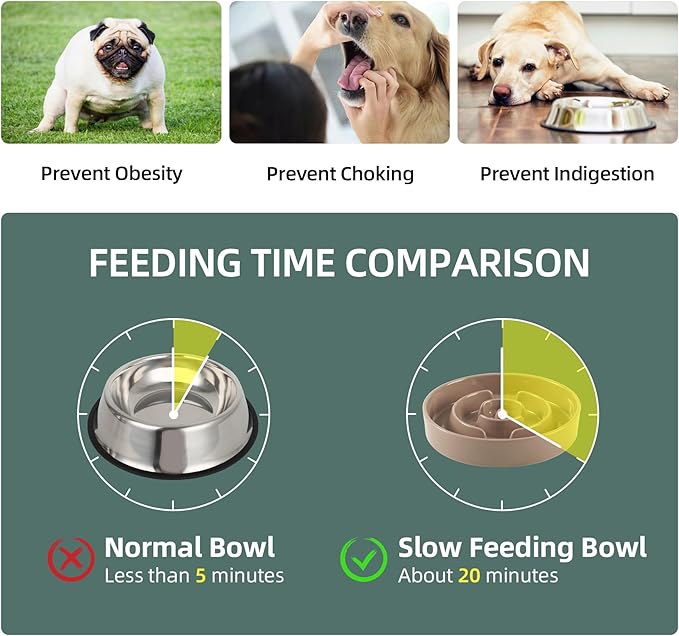 Havniva 7.3” Raised Slow Feeder Dog Bowls Set, 1.2 Cups Ceramic Slow Feeder Dog Bowl and 6.1” Dog Water Bowl with Elevated Wooden Stand Puzzle Dog Food Bowl for Small Dogs Anti-Gulping & Anti-Choking