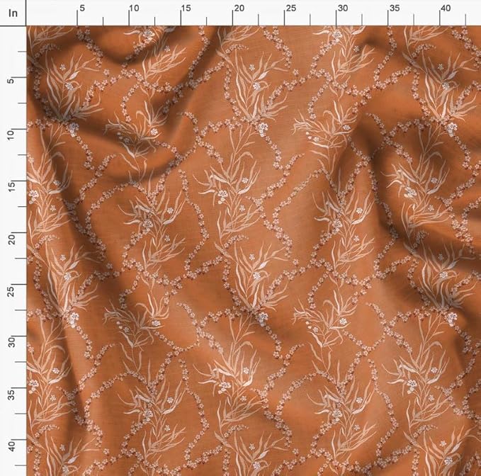 Soimoi Heavyweight Cotton Poplin Fabric Material, Orange - Floral Printed - 42" Inch Width, Natural Cotton Material For Quilt Making, Dresses, Skirts, Pajamas, Pillowcases, Tablecloths, Kurtis, 1 Yard