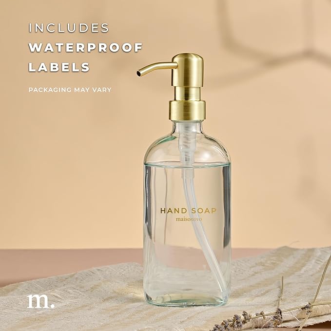 MaisoNovo Soap Dispenser 1-Piece Set | 16.9oz Clear Bottles with Gold Stainless Steel Pump Core