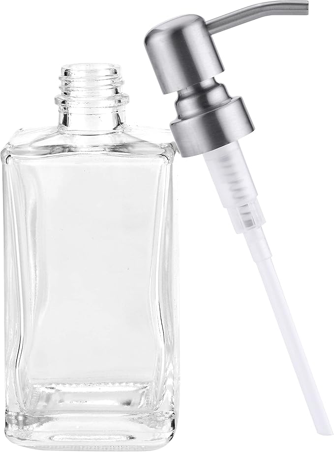 13.5 Oz Clear Glass Soap Dispenser with Rust Proof Stainless Steel Pump, Refillable Liquid Hand Soap Jar for Bathroom, Premium Kitchen Soap Dispenser (Brushed Nickel)