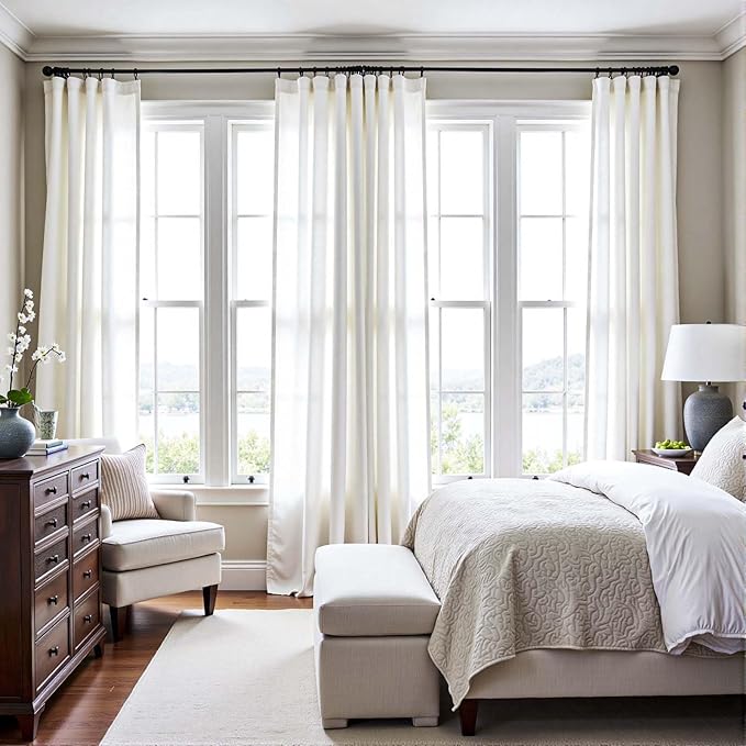 jinchan White Linen Curtains 84 Inchs Length Light Filtering Semi Sheer Curtains for Bedroom 2 Panel Set Farmhouse Drapes for Living Room 7FT Long, Rod Pocket/Back Tab 50W x 84L