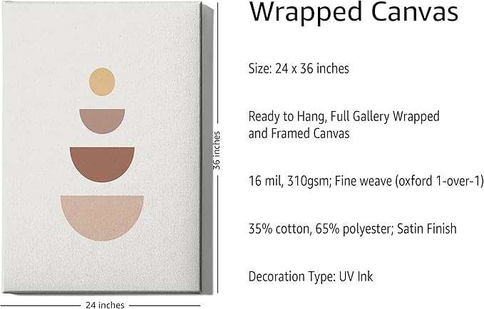 Y2K BOO Minimalist Geometric Wrapped Canvas Wall Art Stacked Semi-Circle Earth Tones Terracotta 24x36 Inch Gallery Stretched Modern Home Wall Art