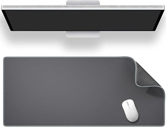 ALOANES Gray Waterproof Desk Mat, Large Mouse Pad with Extended Mouse Mat, with Anti Slip Base, Stitched Edge, Grain Jacquard Surface, Perfect for Gamer, Office & Home, XXL 11.81"x31.50"x0.12"