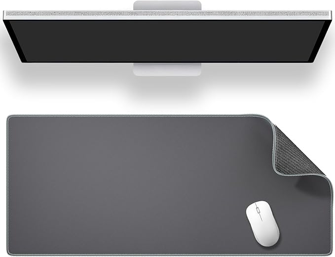 ALOANES Gray Waterproof Desk Mat, Large Mouse Pad with Extended Mouse Mat, with Anti Slip Base, Stitched Edge, Grain Jacquard Surface, Perfect for Gamer, Office & Home, 3XL 15.74"x35.43"x0.12"