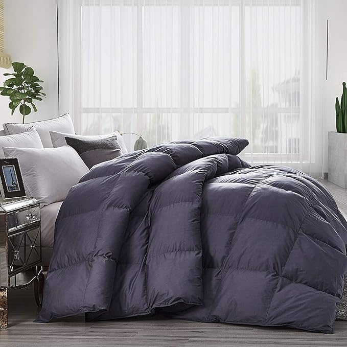 Luxurious Palatial King/Super King Goose Down Comforter, 120 X 90 inches, Unique Gray Solid, 600 Thread Count, 100% Egyptian Cotton Cover, 85 Oz Fill Weight, 750 Fill Power