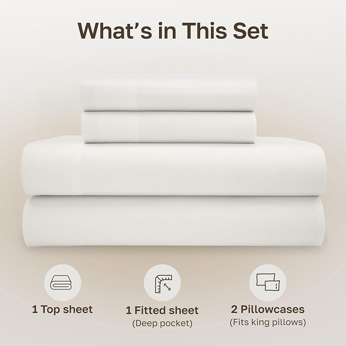 California Design Den Cal King Sheet Set - Soft 100% Organic Cotton Percale Sheets with Deep Pockets, Crisp, Breathable and Durable Bedding Set - True Ivory