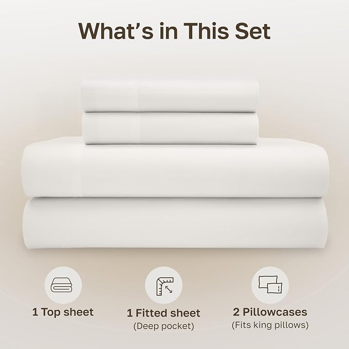 California Design Den King Sheets Set - Soft 100% Organic Cotton Sheets with Deep Pockets, Crisp Percale, Breathable and Durable Bedding Set - True Ivory