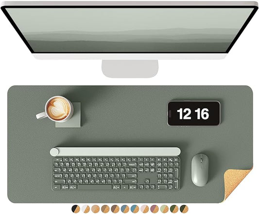 YSAGi Double-Sided Desk Pad, 23.6"x13.7"Leather Desk Mat, Eco Cork Desk Pad Protector,Large Mouse Pad,Waterproof Desk Blotter for Office/Home(Jungle Green)