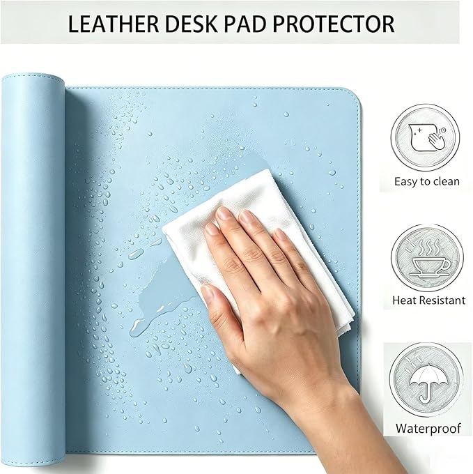 Leather Desk Pad Protector, Mouse Mat, Office Table Mat, Non-Slip PU Leather Desktop Blotter, Laptop Cover, Waterproof Writing Surface for Work and Home (Blue,19.5" x 47.5")