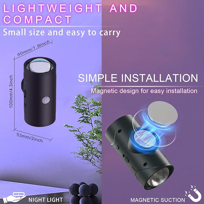 Motion Sensor Night Light Indoor, 1500mAh Rechargeable RGB Color Changing LED Wireless Wall Sconce Set of Two with Magnetic Base, Peel and Stick Sconces for Bedroom, Bathroom, Hallway, Stairs