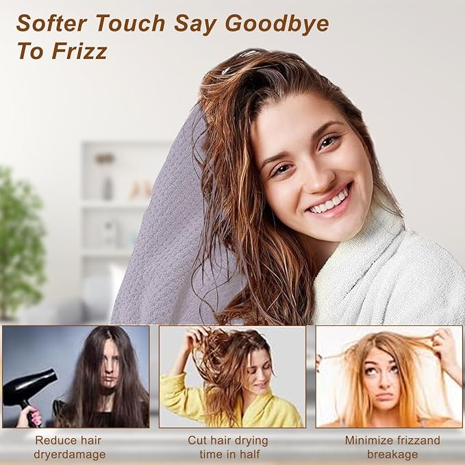 Microfiber Hair Towel Wrap, 3 Pack (Gray) Soft Hair Drying Towel,Shower Cap & Hair Accessories for Woman,Drying Hair Wrap Towels for Curly Hair Women Anti Frizz