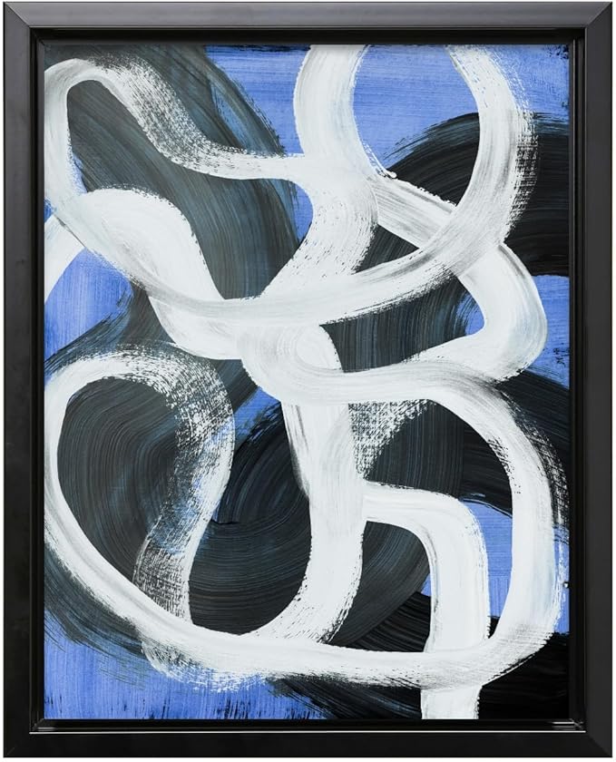 Monem Art Bold Blue Brushstroke Abstract Print - Modern Textured Line Art Poster - Wall Decor for Living Room, Bedroom or Office - 24x32 Black Framed CANVAS Wall Art by Mareike Bohmer