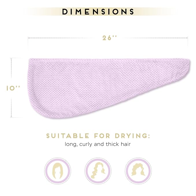 SimpleField 2 Pack Microfiber Hair Towel Wrap for Women, Anti Frizz Quick Drying Hair Turban for All Hair Style, Absorbent and Lightweight (Light Purple)