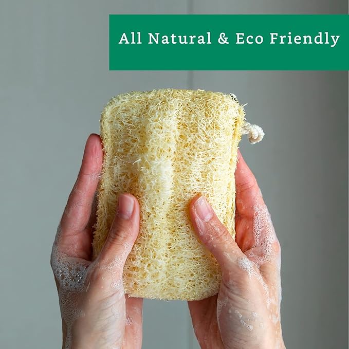 TECHSUPREME Natural Loofah Exfoliating Sponge (3 Pack) - Loofa Exfoliating Body Scrubber - Biodegradable Organic Loofah Sponge - Shower Luffa Sponges - Shower Lufa (Rectangular)
