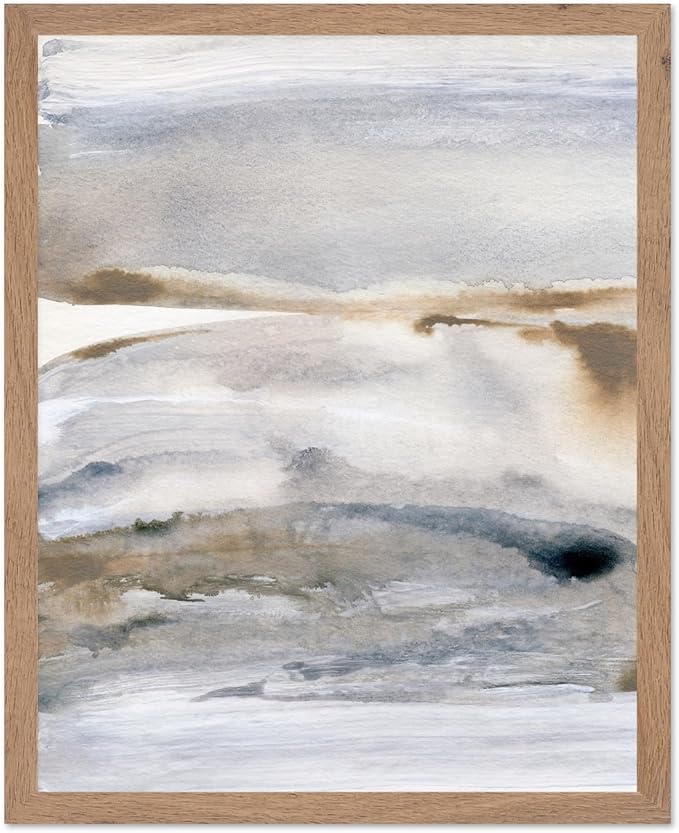 Monem Art Neutral Abstract Watercolor Landscape Wall Art - Minimalist Earth Tone Contemporary Painting Poster - Modern Calm Aesthetic Art Print - 16x20 Beige Framed Wall Art by Mareike Bohmer
