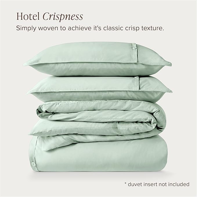 Bare Home 100% Organic Cotton Queen Duvet Cover Set - Crisp Percale Weave - Lightweight & Breathable - Cooling Duvet Cover Set (Queen, Willow)