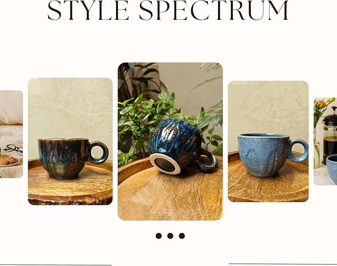 Ceramic Espresso Cup 5 oz, Stoneware Demitasse Coffee Mug with Handle, Artisan Reactive Glaze Texture, Small Latte Cappuccino Tea Cup, Microwave & Dishwasher Safe, Turquoise, Pack of 2
