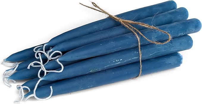 100% Pure Beeswax Taper Candles - All-Natural Handmade Decorative & Dipped Smokeless Unscented Candles for Christmas, Advent, and Hanukkah, Rustic Blue, 8.5 Inches, 12 Candle Set, by BeeTheLight