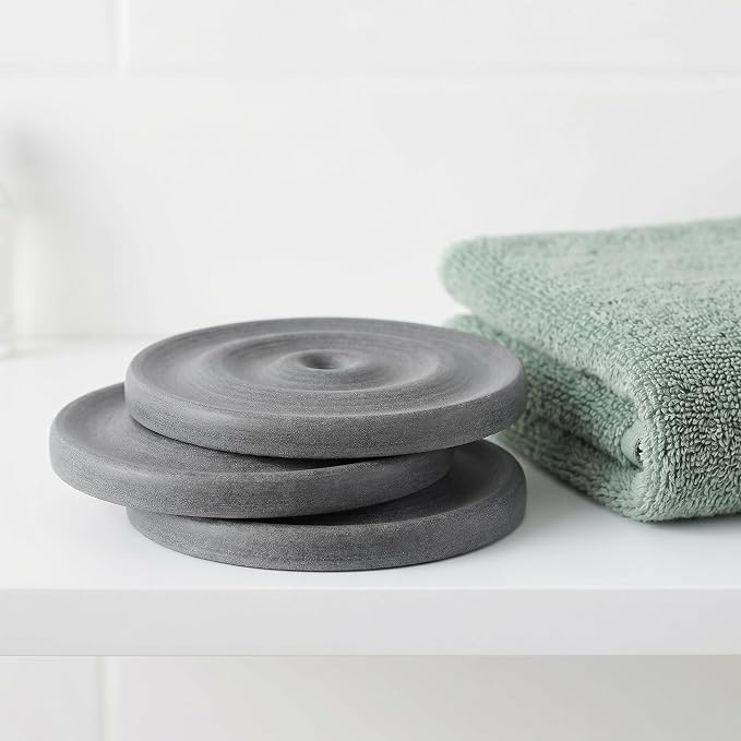 ARTIBETTER 3pcs Round Diatomite Soap Dish Set for Bathroom and Kitchen Sink, Quick Water Absorption, Easy to Clean Soap Holder Tray with Natural Texture and Water Wave Patterns