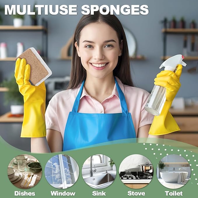 Aheroi Natural Dish Sponge, 18 Count FSC Certified Plant-Based Biodegradable Kitchen Sponges for Dishes, Compostable Eco Friendly Sponges, Organic Cleaning Sponge Dish Scrubber Products for Household
