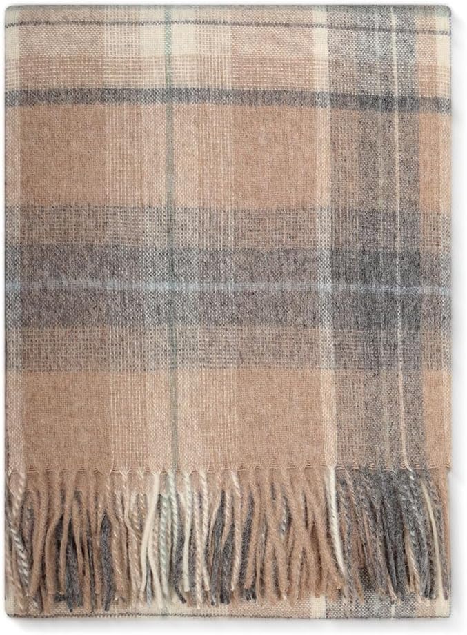 Superfine Alpaca Wool Throw Blanket - Lightweight Alpaca Merino Wool Throw Blankets | Soft Peruvian Alpaca Blanket Wool Blanket Scottish Design 72" x 60" (Gray/Camel/Ivory)