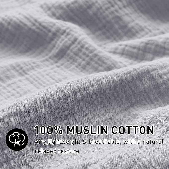 EMME Muslin Cotton Duvet Cover Set Light Grey Twin Size Linen Like Soft Breathable Lightweight Summer Comforter Cover Set with Zipper Closure (Light Grey, Twin, 68"x90")