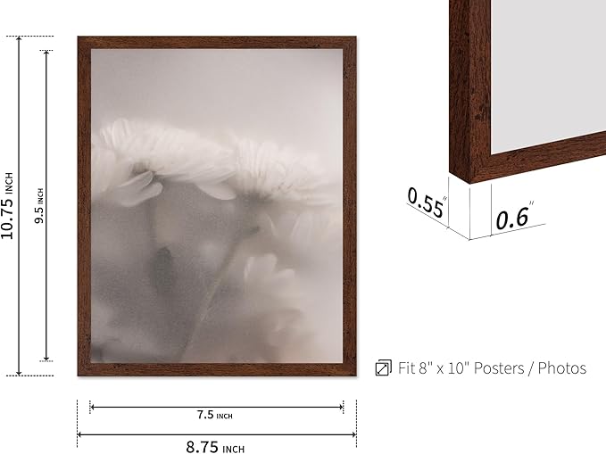 Monem Art Ethereal White Flower Print - Minimalist Botanical Photography Poster - Wall Decor for Living Room, Bedroom or Office - 8x10 Brown Framed Wall Art by Mareike Bohmer