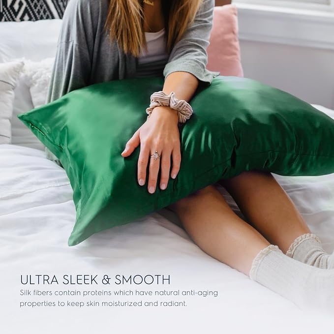 Tafts Silk Pillow Cases - 22mm 100% Pure Mulberry 6A Silk Pillowcase for Hair & Skin with Zipper Closure, Cooling, Natural, Organic, Double Sided Pillow Case (Emerald, Queen 20x30 1pc)