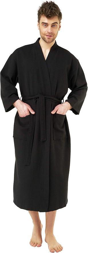 Turquaz 100% Turkish Cotton White Waffle Kimono Unisex Spa Robe