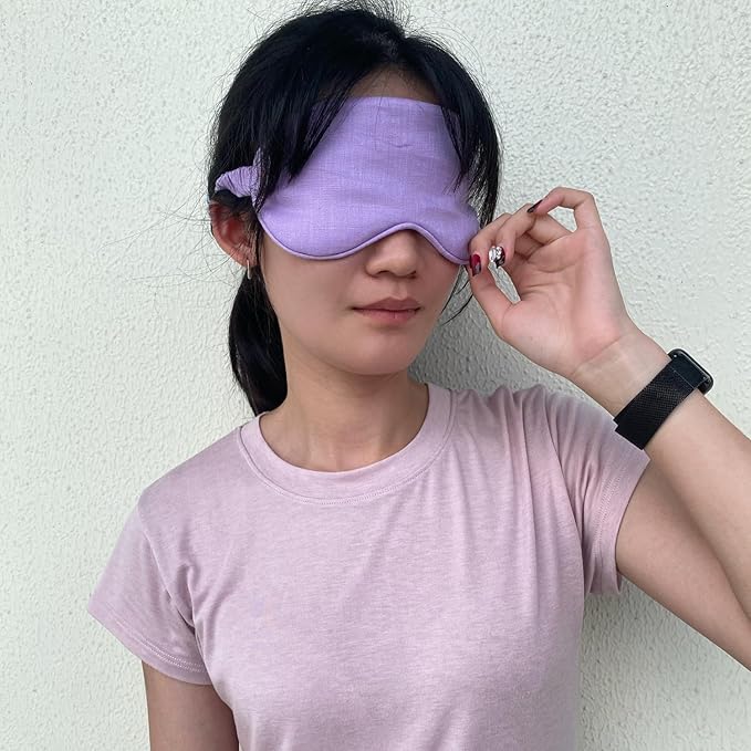 Eye mask Pure Linen Sleep Mask with Elastic Band, No Pressure On Eyes,Side Sleeper Eye Cover Organic Cotton Core Blindfold,Napping & Yoga Travel Essentials (Lavender)