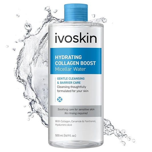 Hydrating Collagen Boost Micellar Water | Gentle Makeup Remover & Skin Revitalizer with Triple Collagen Complex, Hyaluronic Acid & Ceramide | Hydrating Cleanser For Sensitive Skin | 16.9 Fl Oz