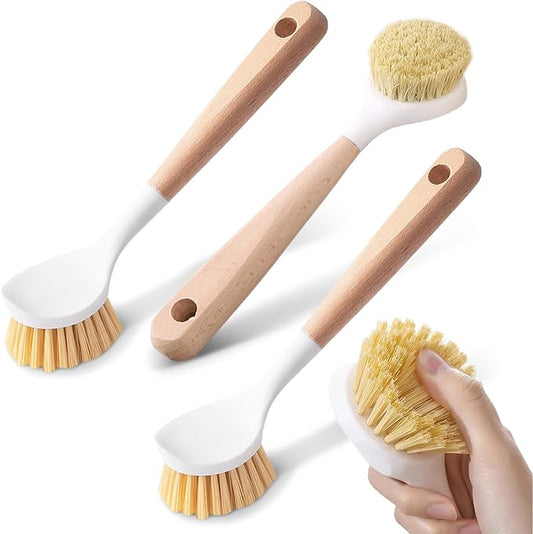 Cheer Collection Bamboo Dish Brush Set of 3 – Kitchen Scrub Brushes with Non-Scratch Bristles for Pots, Pans, and Sink Cleaning – Durable Dishwashing Brushes for Daily Kitchen Use