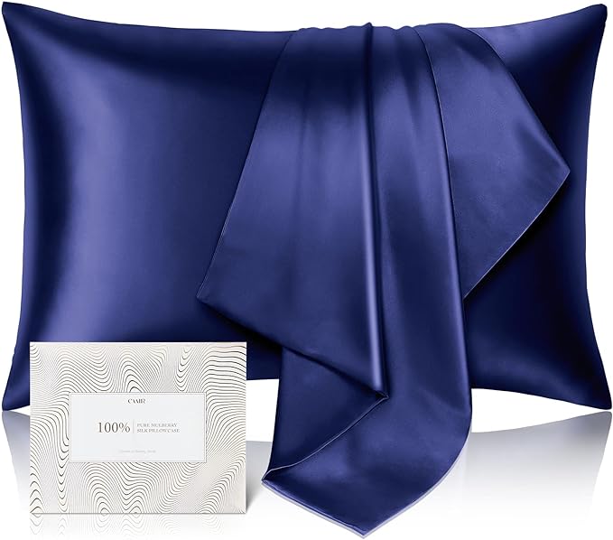 100% Pure Mulberry Silk Pillowcase for Hair and Skin - Allergen Resistant Dual Sides,600 Thread Count Silk Bed Pillow Cases with Hidden Zipper,1pc,Standard Size,Blue