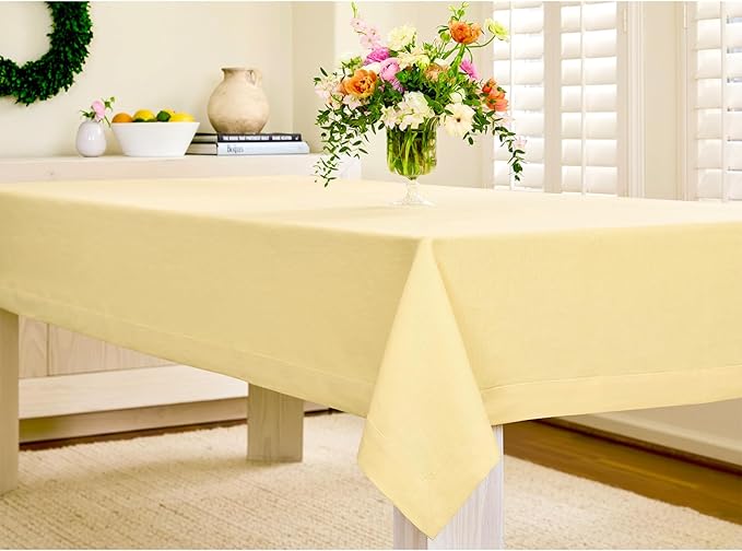 Solino Home Linen Tablecloth for Rectangle Tables 60 x 90 Inch - 100% Pure Linen Golden Straw Table Cloth - Fete, Machine Washable Cloth Tablecloth for Summer