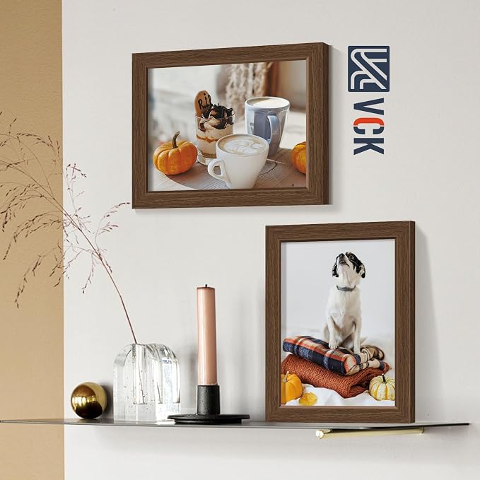 VCK 8x10 Picture Frames Brown 3 Pack, Wide Border Wood, Tempered Glass, Display 5x7 Photo with Mat or 8 x 10 Without,for Home, Office, Gallery, Woodgrain Series, Tabletop & Wall Hanging