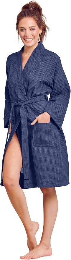 Soft Touch Linen Women's Kimono Waffle Robe-Luxurious & Absorbent & Quick Dry-Cotton & Polyester Blend