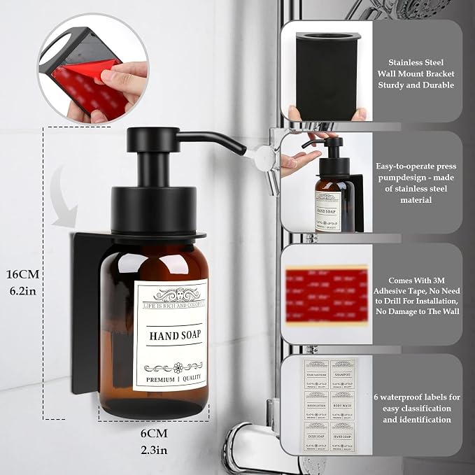 soap Dispenser 2-Pack Shower Soap Dispenser Set with Pump and Wall Mount Refillable Lotion Bottle(Amber Set of 2)