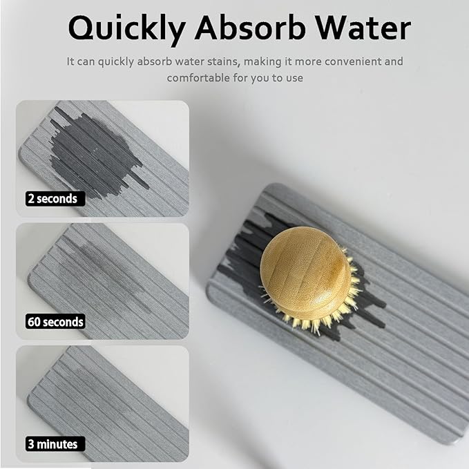 2-Pack Diatomite Soap Tray, Fast-Drying Water Absorbing Stone Tray for Bathroom & Kitchen Sink Counter, Anti-Skid Vanity Tray with Feet, Gray 8.3" x 4.0"
