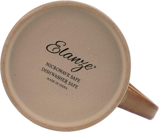 Elanze Designs Crafted Inspiration 18 Ounce Ceramic Thumbprint Comfort Grip Hand Thrown Styled Coffee Mug | X-Large Capacity for Tea, Coco, and Coffee Lovers, Camel Brown