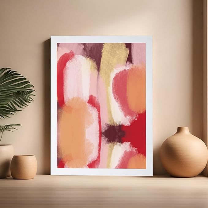 Monem Art Abstract Wall Poster - Modern Geometric Design Print - Colorful Artwork for Living Room or Bedroom Decor - Contemporary Design for Office - 16x20 White Framed