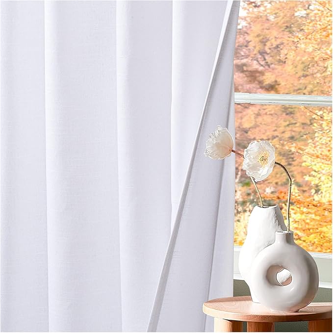 HOMIDATE White Cotton Curtains Set of 2-50x63 Inch, Textured Drapes for Windows, 63 Inch Long Light Filtering Panels, Soft & Elegant Home Decor