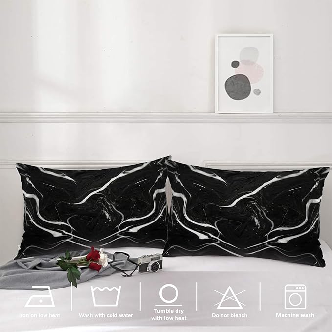 Shrahala Marble Black Pillowcases, Skin Black Marble Lumbar Pillow Cover Decorative Blended Double-Sided No Inserts for Bedroom Sofa Living Room Set of 2 (26 X 20 in)