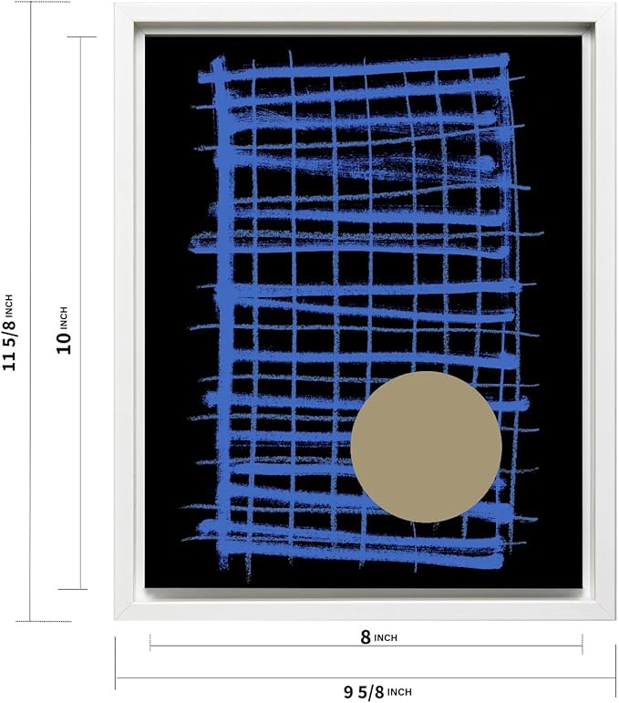 Monem Art Blue Grid Abstract Geometric Print - Modern Minimalist Art Poster - Wall Decor for Living Room, Bedroom or Office - 8x10 White Framed CANVAS Wall Art by Mareike Bohmer