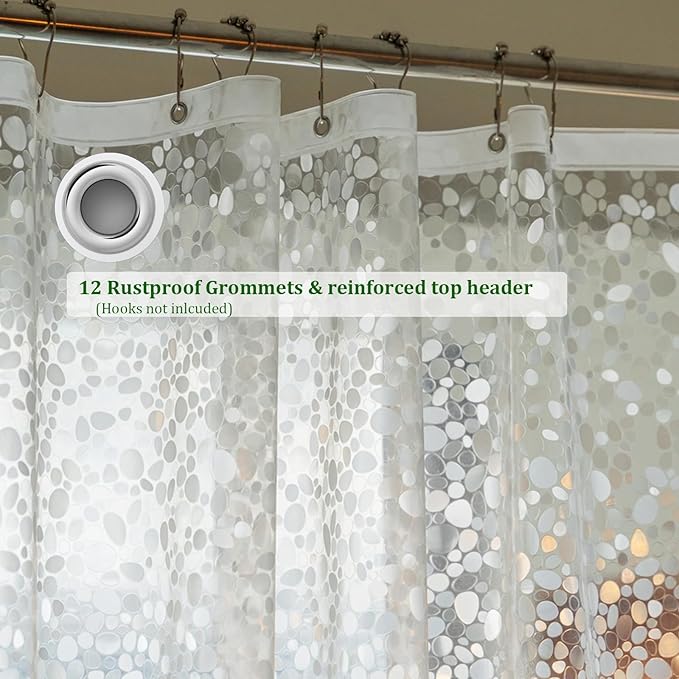 Extra Long Shower Curtain Liner 86 Inches Length, EVA Heavy Duty Weighted Shower Liner 72 X 86 inches with 3 Strong Magnets, Clear Shower Curtain Cobblestone
