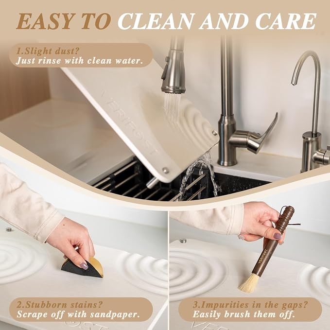 Pearl White 2PCs Large Drying Stone for Kitchen Counter, Stone Dish Drying Mat for Kitchen Counter, Quick Dry Mat with Non-slip Feet