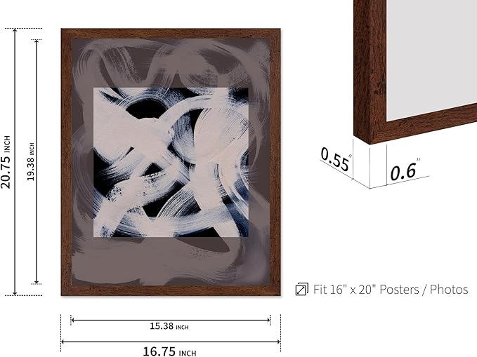 Monem Art Monochrome Abstract Brushstroke Painting Print - Modern Minimalist Graphic Art Poster - Wall Decor for Living Room, Bedroom or Office - 16x20 Brown Framed Wall Art by Mareike Bohmer