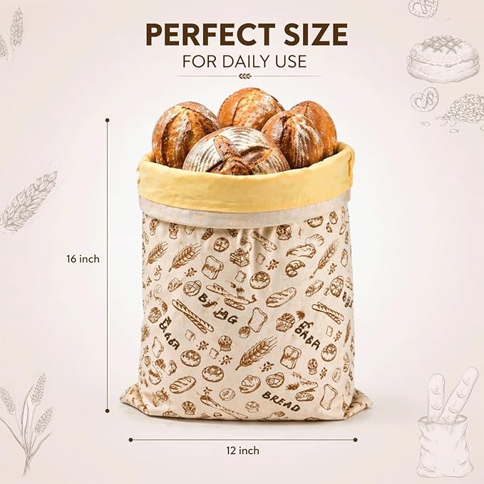 Reusable Beeswax Bread Bags for Sourdough, XL Eco-Friendly Fresh Food Storage (13x17in, 2 Pack). Natural Beeswax Food Wrap Bag, Bread Keeper for Homemade Bread, Eco Friendly Kitchen Storage