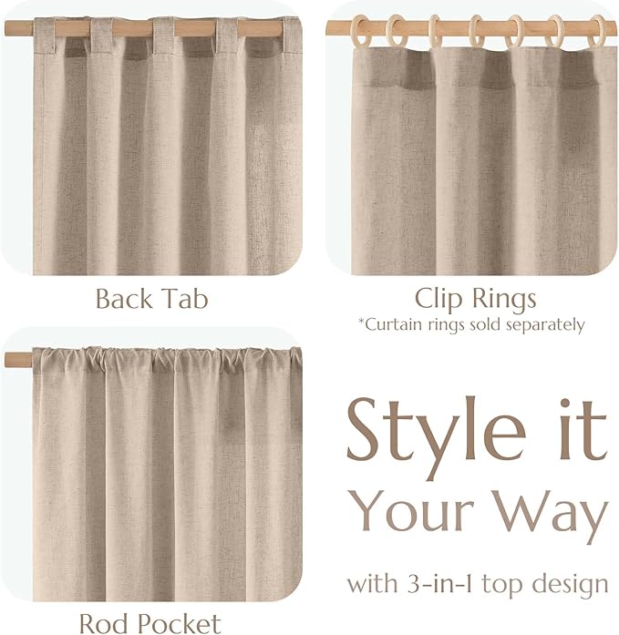 jinchan Extra Wide Sliding Door Curtain 84 Inch Length Taupe Linen Curtains Semi Sheer Drapes for Patio Door Living Room Bedroom Home Office Light Filtering Drapes 100 Inches Wide 1 Panel