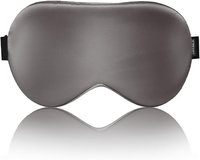 THXSILK Sleep Mask 100% 19 Momme Pure Mulberry Silk Super Smooth Cooling Sleep Eye Mask Blackout for Women/Man/Kids Eye Cover with Wide Head Strap Good Night Sleep Comfortable Travel and Nap, Charcoal